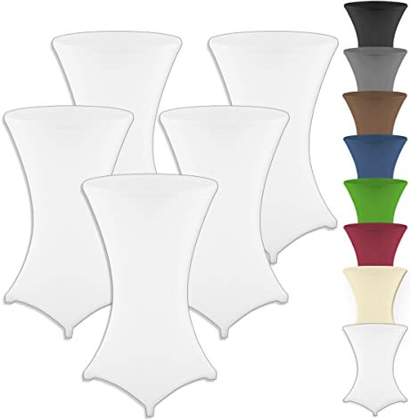 Gräfenstayn 5er-Set Stretch Stehtischhusse Diana mit Öko-Tex Siegel, Verstärkung im Fußbereich, in vielen Farben und Größen Ø60-65cm / Ø70-75cm / Ø80-85cm (Weiß, Ø70-75cm)