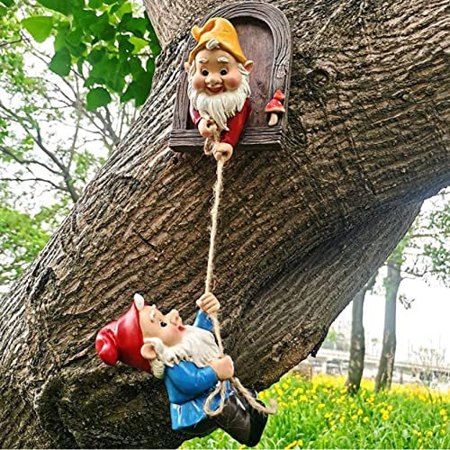 Gardlister Zwerg Garten Dekoration Statue Baum Hugger, Fariy Tür Baum Gesicht Figur für Baum Outdoor Rasen Terrasse Hof Dekor, Klettern Elfen Baum Peeker Skulptur
