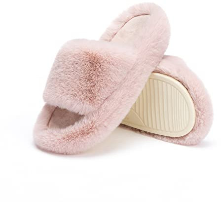 Chantomoo Damen-Hausschuhe Memory-Schaum Haus-und Schlafzimmer-Hausschuhe für Frauen flauschiger Plüsch bequem mit Kunstfell gefüttert Slide-Schuhe Geschenk,Pink,40/41 EU