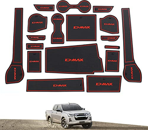 smabee Cup Holder Liner Kit for ISUZU D-MAX 2021-2023 Isuzu Rodeo Gate Slot Cup Mat Center Console Door Groove Pocket Anti-Slip Mats Interior (Right-hand drive) (RED)