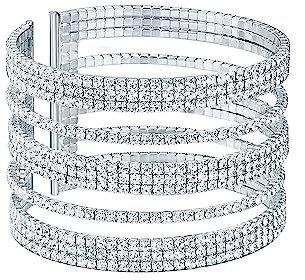 Dochais Modeschmuck Tennis Strass Armband,5A Zirkonia Armband,Armband Damen Frauen,Hochzeit Breite Stretch-Armband,Glitzernde Manschette Armband für Frauen (Silber-1)