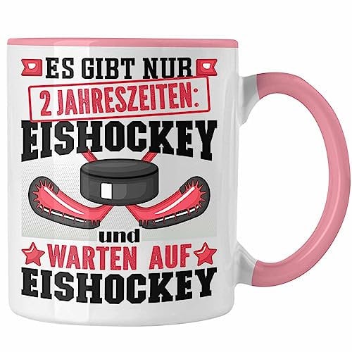 Trendation - Eishockey Tasse Geschenk für Eishockey-Spieler Geschenkidee 2 Jahreszeiten (Rosa)