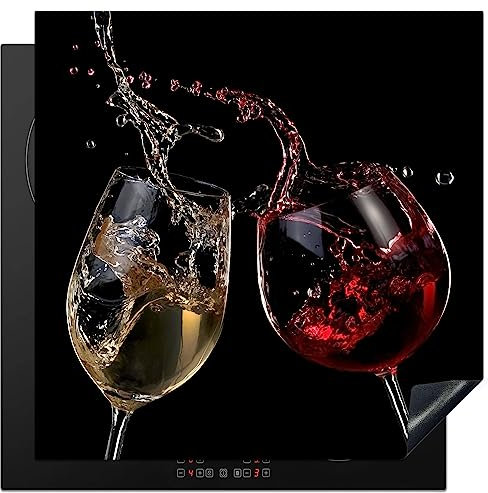 KitchenYeah© Herdabdeckplatte Induktion Schutzmatte Küche Herdabdeckung Ceranfeld Induktionsmatte Cerankochfeld Abdeckung Rotwein - Weißwein - Glas - Schwarz - Wein - 78x78 cm