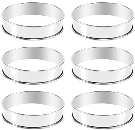Nudiuhis 6 StüCk Kochen Runde Kuchen Ring Form, Rostfreier Muffin Torten Ringe, Metall Formen Doppelte Gerollte Fladenbrot Rund GebäCk