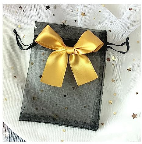 Yurosiay 30 Stück Organzasäckchen Bunt Organzabeutel Mit Satin Schleifen Organzasäckchen Mit Kordelzug Geschenksäckchen Organza Schmuckbeutel Organza Organzabeutel Hochzeit Schwarz 1# 17×23cm