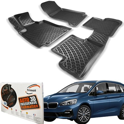 Trimak Passgenau 3D Fussmatten Auto Kompatibel mit BMW 2er F46 Gran Tourer 2015-2022 Auto Zubehör 1. Und 2. Reihe Gummimatten Autos TPE Allwetter Geruchlos rutschfest Vorne und Hinten Schwartz