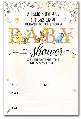 brayqu Winnie Puuh Baby Shower Party Einladungen Baby Shower Einladungen Winnie the Pooh Baby Girl Party Einladungen (20 Karten mit Umschlag)