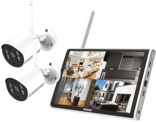 SEMAC - Kit 2 telecamere Pro Videosorveglianza Full HD 1080p con schermo 12 30cm senza fili