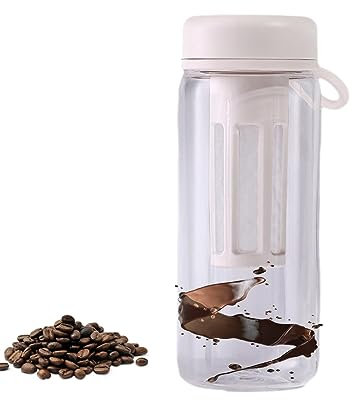 BBTISG Cold Brew Krug mit Skala, 600 ml auslaufsichere Kaltbrühflasche Tragbarer Eiskaffee und Tee-Ei mit luftdichtem Deckel für Eistee, Kaffee (Weiß)