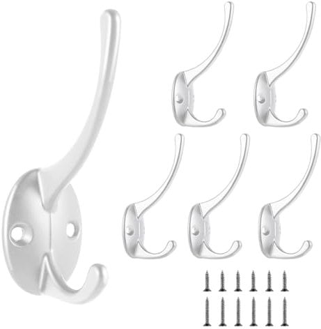 Appendiabiti Da Parete Bianco, 6 Pcs Ganci Della Parete Antico, Gancio Appendiabiti Da Parete, Gancio Doppio Strato In Stile Retrò, Ganci Doppi Decorativi Con 12 Viti Per Bagno Camera Da Letto Cucina