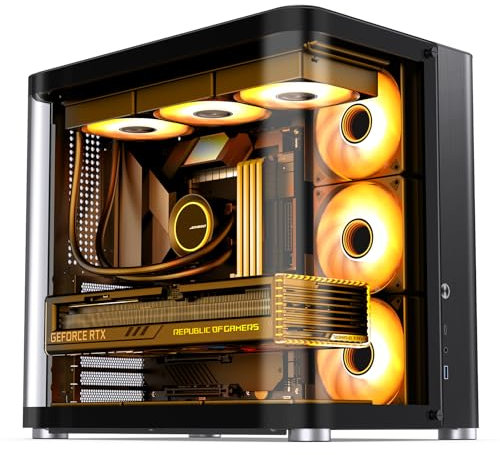 JONSBO TK-2 Black ATX Mid-Tower Pc Case,Hyperboloid Glass Design, Separated Cabinet Structure, Al Alloy Shell Desktop Computer Case, Support ATX Power supply/360 AIO, Black