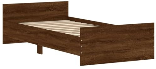 vidaXL Cadre de lit moderne en bois d'ingénierie avec lattes en contreplaqué, finition chêne marron, convient pour matelas de 90 x 200 cm