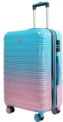 Blade Erweiterbares Handgepäck - Hartschalen Koffer Trolley - Leichter Reisekoffer Handgepäck aus ABS+PC mit TSA Schloss - 4 Spinner Räder Koffer- Rollkoffer (Blau-Pink-L)
