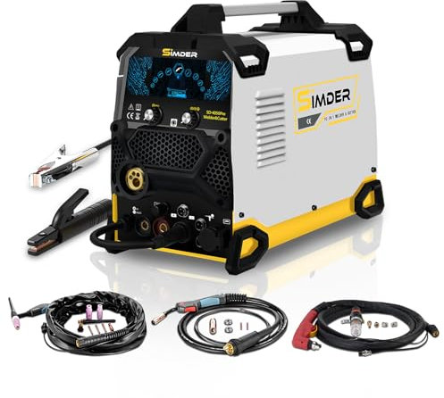 SSIMDER MIG Soldador 200A cortador de plasma Combo de soldador 10 en 1 multiproceso de pulso MIG/Gas MIG/núcleo de flujo/HF TIG/Stick/Cut máquina de soldadura de aluminio para el hogar DIY al aire
