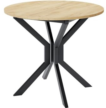 Mirjan24 Ausziehbarer Esstisch Dirko M, Runder Küchentisch, Praktischer Tisch für Esszimmer, L:90-130 x H:77 x B:90 cm, Esszimmertisch, Arbeitstisch (Eiche Craft Gold/Schwarz)