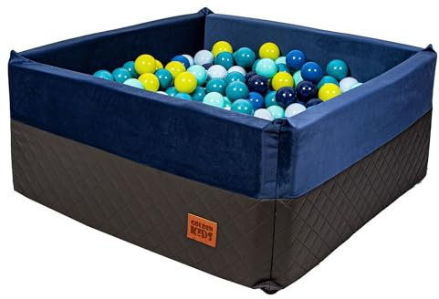 Golden Group Piscine à balles 90x90 cm carré - Montessori Jouer avec Bébé, Piscine a balles pour Enfant, Piscine à balles sans balles - Bleu Marine/Graphite