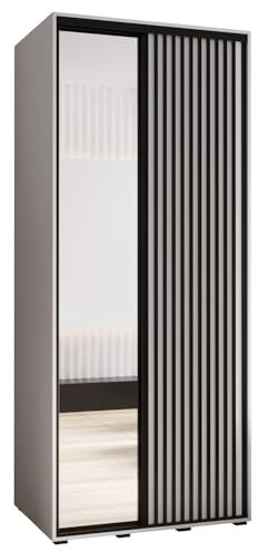 MEBLE KRYSPOL Lanko 2 Schrank mit Zwei Schiebetüren mit Spiegel, Stange, Regalen - Moderner Aufbewahrungsschrank für Schlafzimmer, Wohnzimmer - 235,2x120x60 cm - Weiß Weiß Schwarz