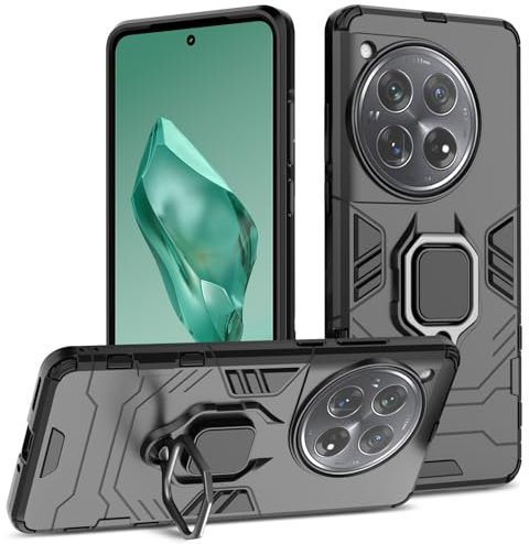 Btstring Funda para Oneplus 12, Carcasa Antigolpes con Soporte anular metálico, Case Protectora de Grado Militar, Negro