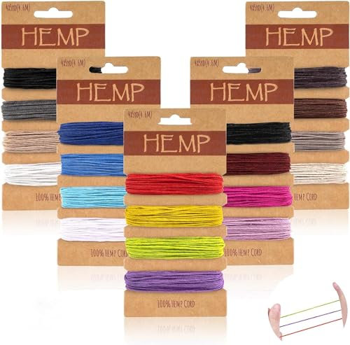 20 Colours Hemp Cord for Handmade Jewellery - Natural 1mm, Bright Flax, Colourful Rope String for Bracelets, Keyrings Accessories