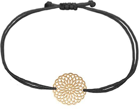 Selfmade Jewelry Armband Damen Roségold Mandala Boho Style Makramee Armbändchen Inkl. Geschenk-Verpackung (Rosegold - Schwarz)