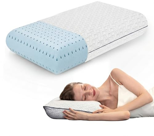 Cooling Gel Memory Foam Pillows - 1-Pack - Standard Size Memory Foam Pillow For Sleeping - Medium-Firm - Back, Stomach & Side Sleeper - Shoulder & Back Pain Relief - Washable, Bamboo Viscose Cover