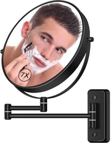 BTremary 8 Wall Mounted Magnifying Makeup Mirror 1X/7X Two-Sided 360° Swivel Bathroom Shaving for Men and Women in Hotel/Home, Black