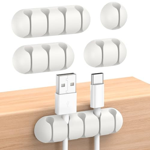 UNBREAKcable Kabelhalter Clips, 5er-Pack Kabel-Organizer Schreibtisch, Silikon Verstellbarer Kabel-Clip (Weiß)