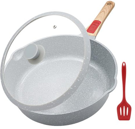 AIKENBBKK 28cm Nonstick Ceramic Deep Frying Pan with Lid, Aluminum Non Stick Skillet with Removable Handle, with Healthy Ceramic Non-Stick Coating, Dishwasher& Oven Safe (Blue)