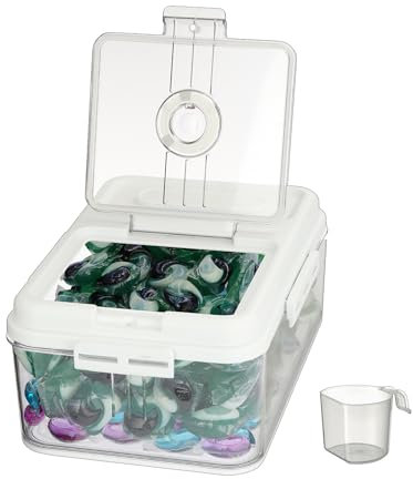 IGNPION Laundry Pod Container with Timer Recording Dial, Laundry Detergent Dispenser Dishwasher Washing Tablet Holder, Airtight Plastice Storage Bin for Laundry Room, Kitchen, Bathroom Storage(Small)