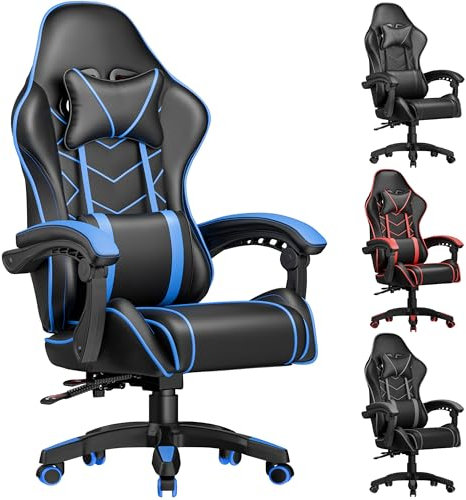 Blisswood Ergonomic Gaming Chair, Office Chair Heavy Duty Swivel Desk Chairs With Padded Armrest & Lumbar Cushion, Adjustable Height Recliner Computer Chair For Adults Girls Boys (Blue)
