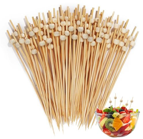 Cocktailspieße Set, 100 Stück Spiesse für Snacks Fingerfood, Holz Zahnstocher Partyspieße, Cocktail Sticks für Grillen, Antipasti, Obst, Süßigkeiten für Party Geschenk Fasching (Holzperlen)