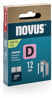NOVUS TOOLS Flachdrahtklammern 12 mm, 600 Tacker-Klammern vom Typ 53F/12, Schiebeschachtel, Heftmittel für Folien und Pappe