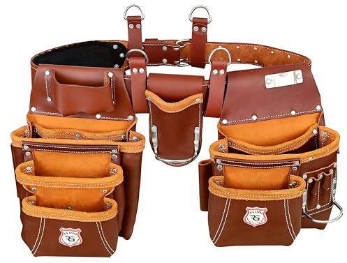 Rig Gears Heavy Duty 17 Pocket Carpenter Leather Tool Belt Set | Combo Multipurpose Framing Tool Belt Work Organizer Bags | Tool Belts For Men Construction Tools Rigs (Maroon, Standard)