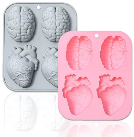 MaehSab - Confezione da 2 stampi in silicone 3D a forma di cuore umano, realistici per Halloween, per cioccolato, budino, dessert, gelatina, sapone fatto a mano, candele, torte, forniture artigianali