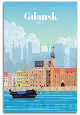 YQXTRB Vintage-Reiseposter, Danzig, dekoratives Gemälde, Leinwand, Wandposter und Kunstdruck, modernes Familienschlafzimmer-Dekor-Poster, 40 x 60 cm