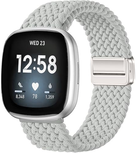 Issinlky Geflochtenes Nylonband für Fitbit Versa 3/Versa 4, elastisches Armband für Fitbit Sense 2/Sense Smartwatch