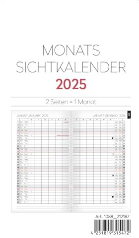2025 ADINA Monats-Sichtkalender 9x15cm 2S/1Monat Einlage