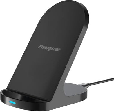 Energizer Caricatore Wireless 15W da Tavolo | Ricarica Rapida Verticale e Orizzontale, Compatibile MagSafe Iphone e Android, Stand Qi con Doppia Bobina, USB-C, compatibile con Custodie | WCP108