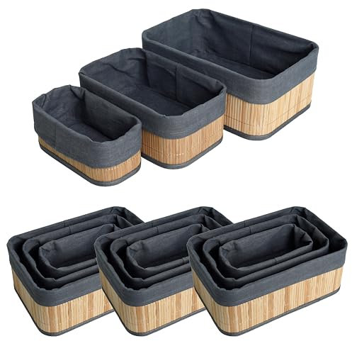 ESTEXO Bambuskorb Aufbewahrungsbox 4er Set mit je 3 Größen Aufbewahrungskorb Organizer