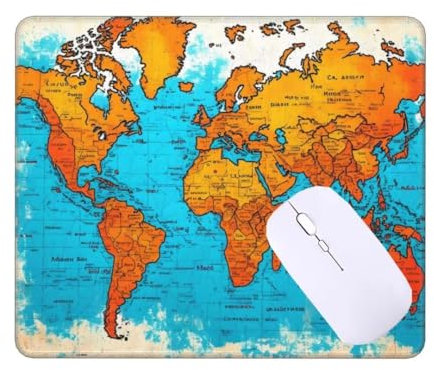 Tapis de Souris Carte du monde Tapis de Souris Gamer, Tapis de Souris 60 x 40 cm Sous Main Bureau Imperméable Tapis Souris, Bords Surpiqués Tapis de Bureau pour Bureau Decor, Cadeaux pour Femmes T9779