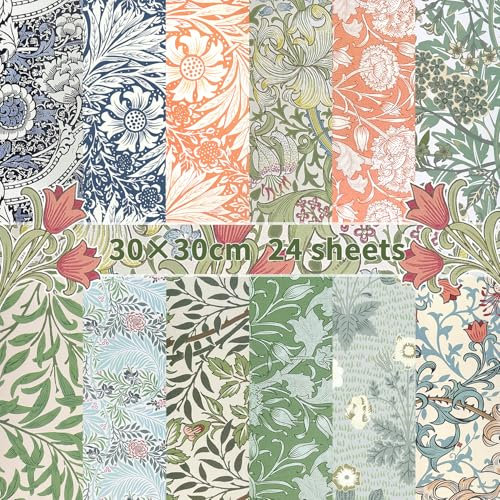 24Blätter Florales scrapbook Papier 30cmx30cm Double Sided vintage blumen Decorative Craft Paper Junk Journal scrapbooking Papier für DIY Karte Herstellung Journaling Supplies
