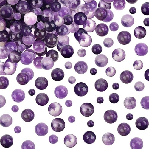 TOAOB 100 Stück 4 mm bis 8 mm Natürliche Edelstein Perlen Amethyst Kristalle Runde Lose Perlen mit Loch zum Schmuck Basteln Auffädeln DIY Armband Halsketten Schmuckherstellung