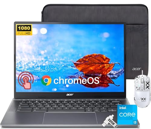 acer Chromebook Plus 514 Touchscreen Laptop, Intel 8-Core i3-N305, 8 GB LPDDR5, 1 TB SSD, 14 FHD IPS Touch Display, Wi-Fi 6E, FHD 1080P Webcam, SD Card Reader, Chrome OS, Anti-Slip Mouse & 32 GB UFD
