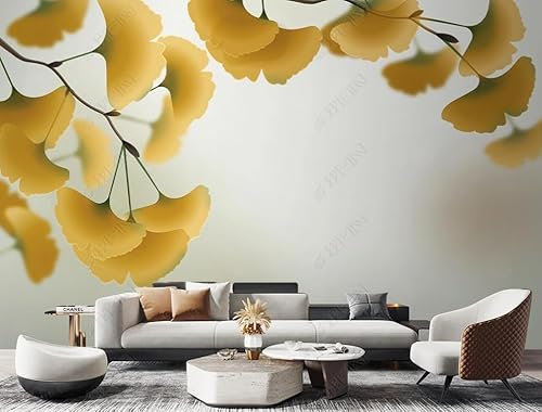 Ginkgo Biloba Doré Papier Peint 3D Intissé Bureau Salon Canapé Chambre Fond Décoration Murale-200cm×140cm