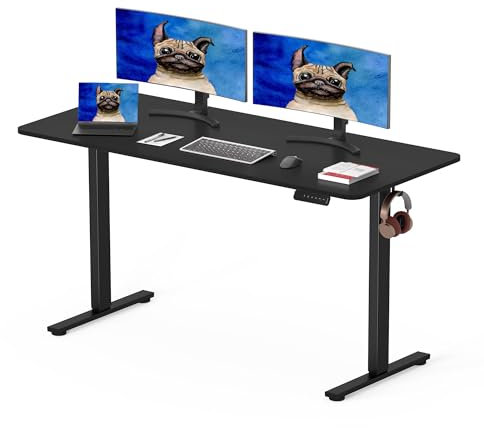 SANODESK 120 x 60cm Electric Standing Desk Height Adjustable Desk Sit Stand Table Home Office Desk with Memory Smart Pannel and Hooks for Work (Black Frame+Black Desktop)
