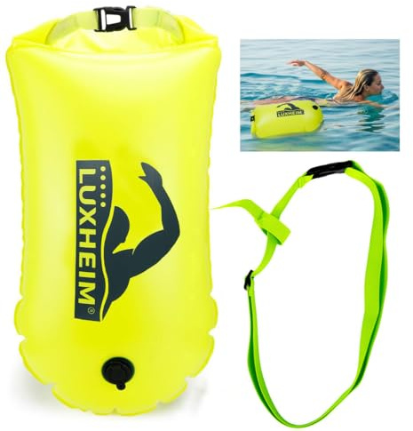 LUXHEIM 28L Galleggianti da traino per nuoto in acque libere Galleggiante da nuoto altamente visibile Dry Bag Impermeabile Galleggiante da traino gonfiabile in PVC per triathlon