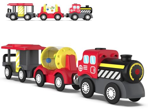OBEST Elektrischer Zug für Kinder, Spielzeug RC Zug, batteriebetriebener Dampfzug, Eisenbahn Auto Train, Spielzeugauto, Geschenk für Kinder ab 3 Jahren