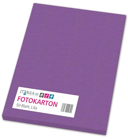 itenga farbiger Fotokarton 50 Blatt A4 300 g/qm² - Tonpapier Tonkarton Bastelpapier Bastelkarton Bogen durchgefärbt zum kreativen Gestalten und Basteln (LILA)