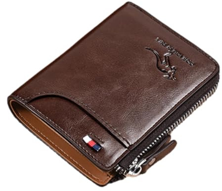 Portefeuille pour Homme en Cuir véritable avec Fermeture éclair - Porte-Carte de permis de Conduire Multifonction, Marron, Refer to Description, Unisexe