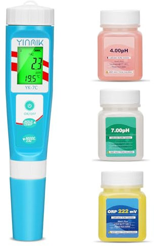 YINMIK Medidor Cloro, Piscina pH y Salinidad Para Piscinas Medidor Comprobador Cloro Piscina Digital, pH y Cloro y Salinidad ORP EC TDS Temp para Piscina Salina, Acuario de Agua Salada, Hidroponía